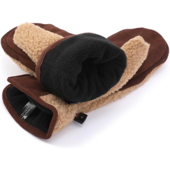 ⚡Women's Camel Genuine Suede Outdoor Mitt Thermal Lined Finger Liners Mitten - Picture 4 of 7